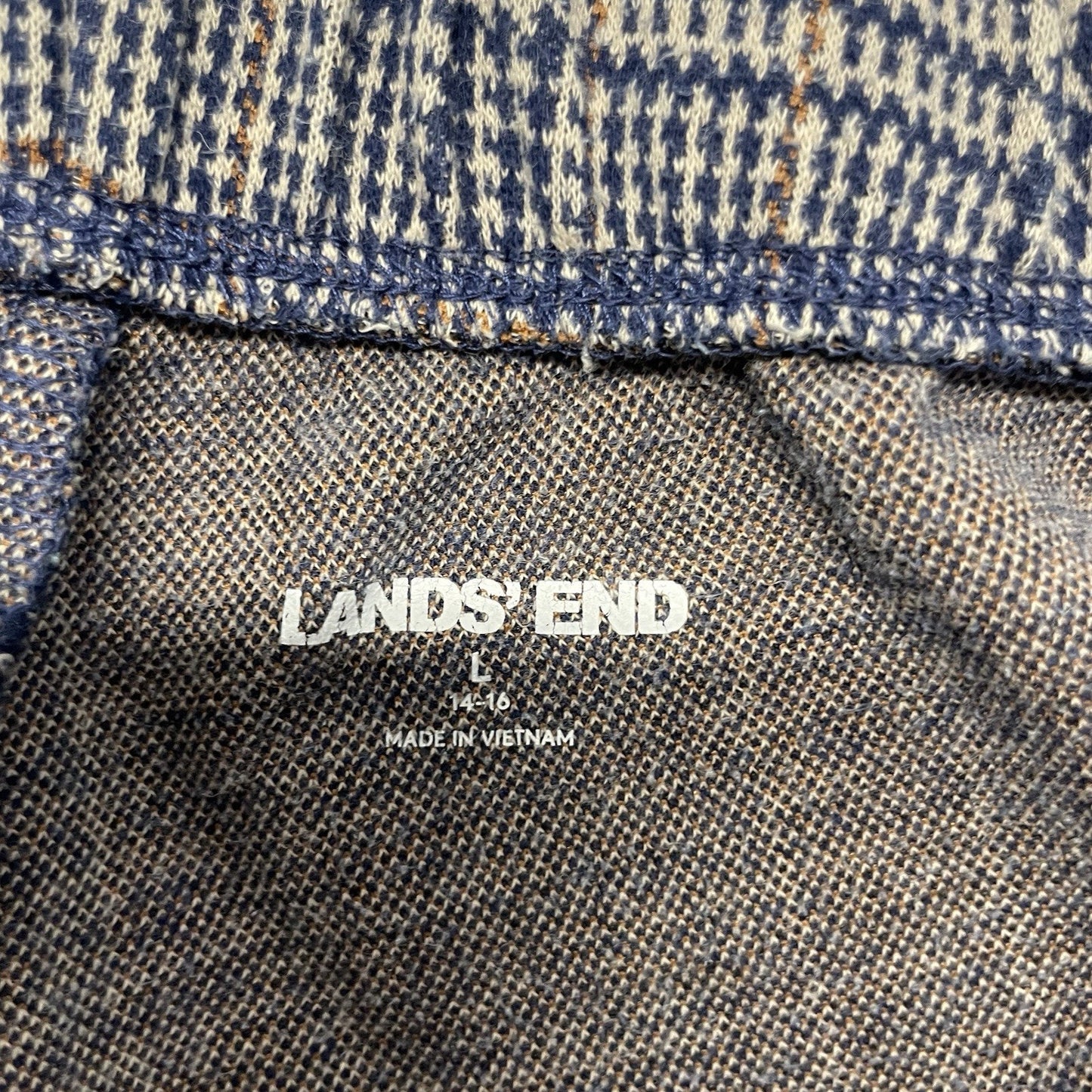 Lands' End Pants Women's 14 Mid Rise Pull On Chino Ankle Blue Plaid