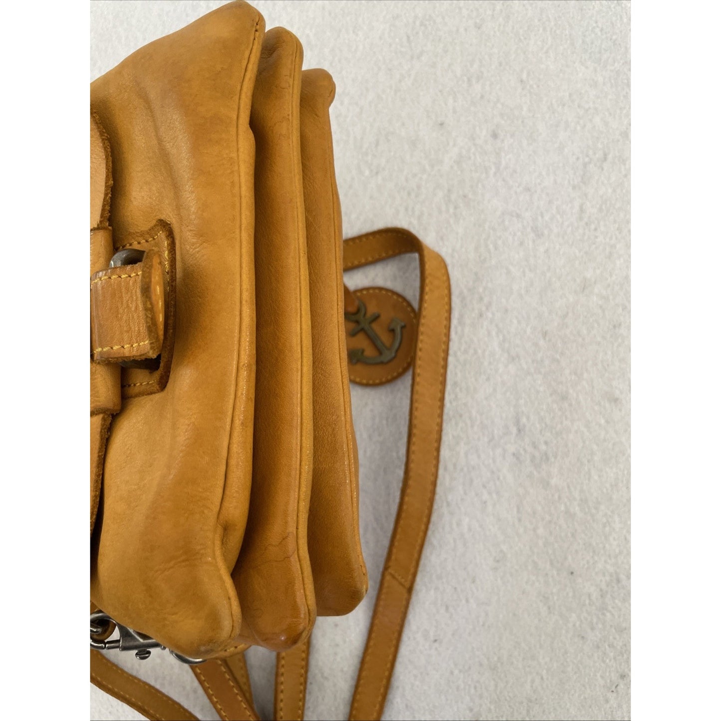 HARBOUR 2ND Distressed Genuine Leather Crossbody Phone Bag Handbag - Cognac