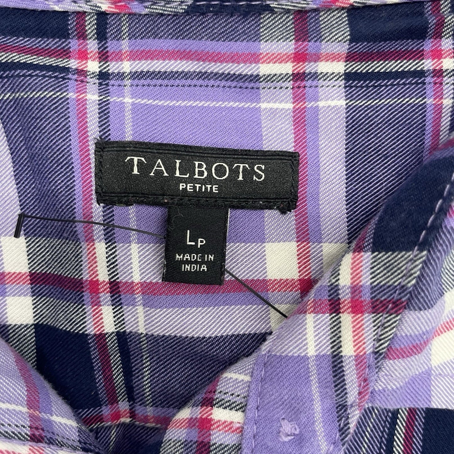 Talbots Top Womens Size Petite Large Purple Blue Pink Plaid Long Sleeve