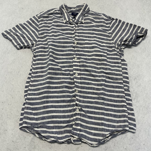 J. CREW Shirt Mens S Gray Striped 100% Linen Button Down Short Sleeve C1953