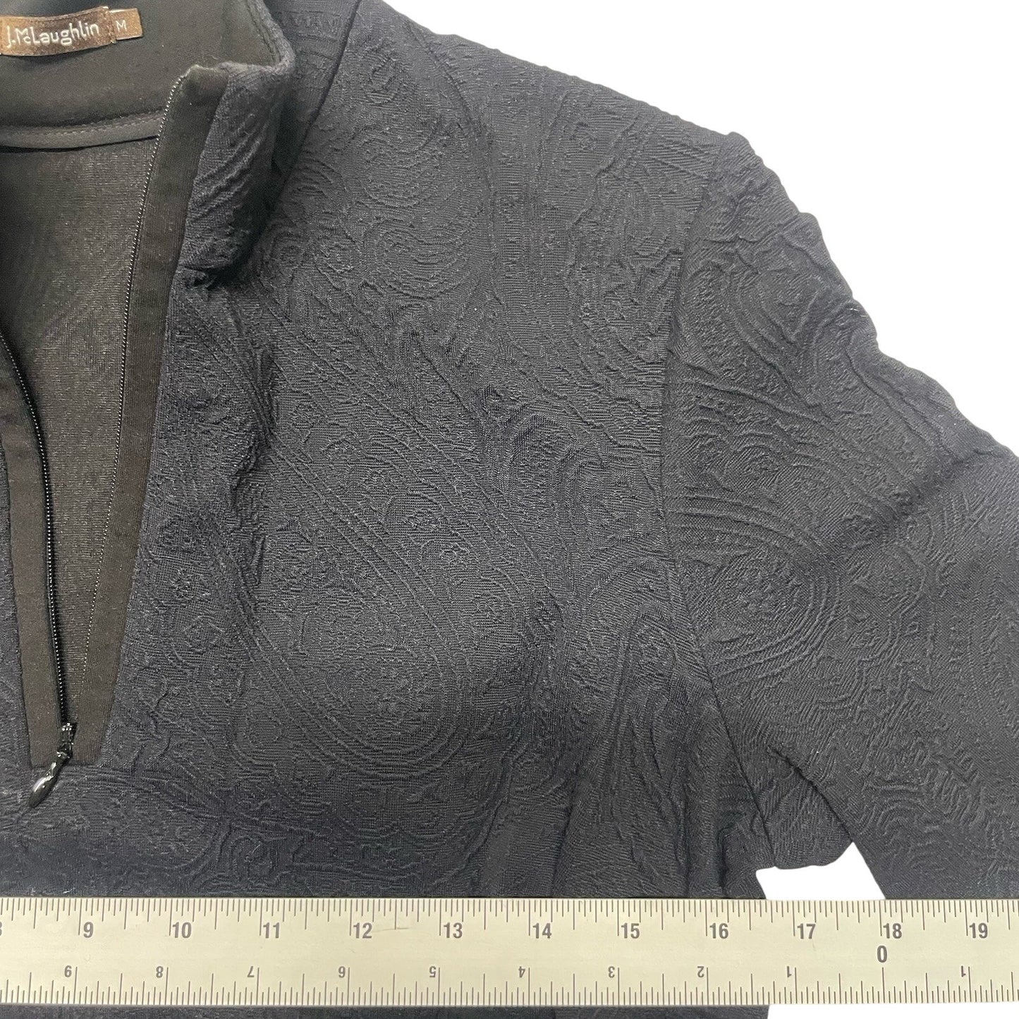 J McLaughlin Dress Medium Black Paisley Jacquard Quarter Zip Bedford Long Sleeve
