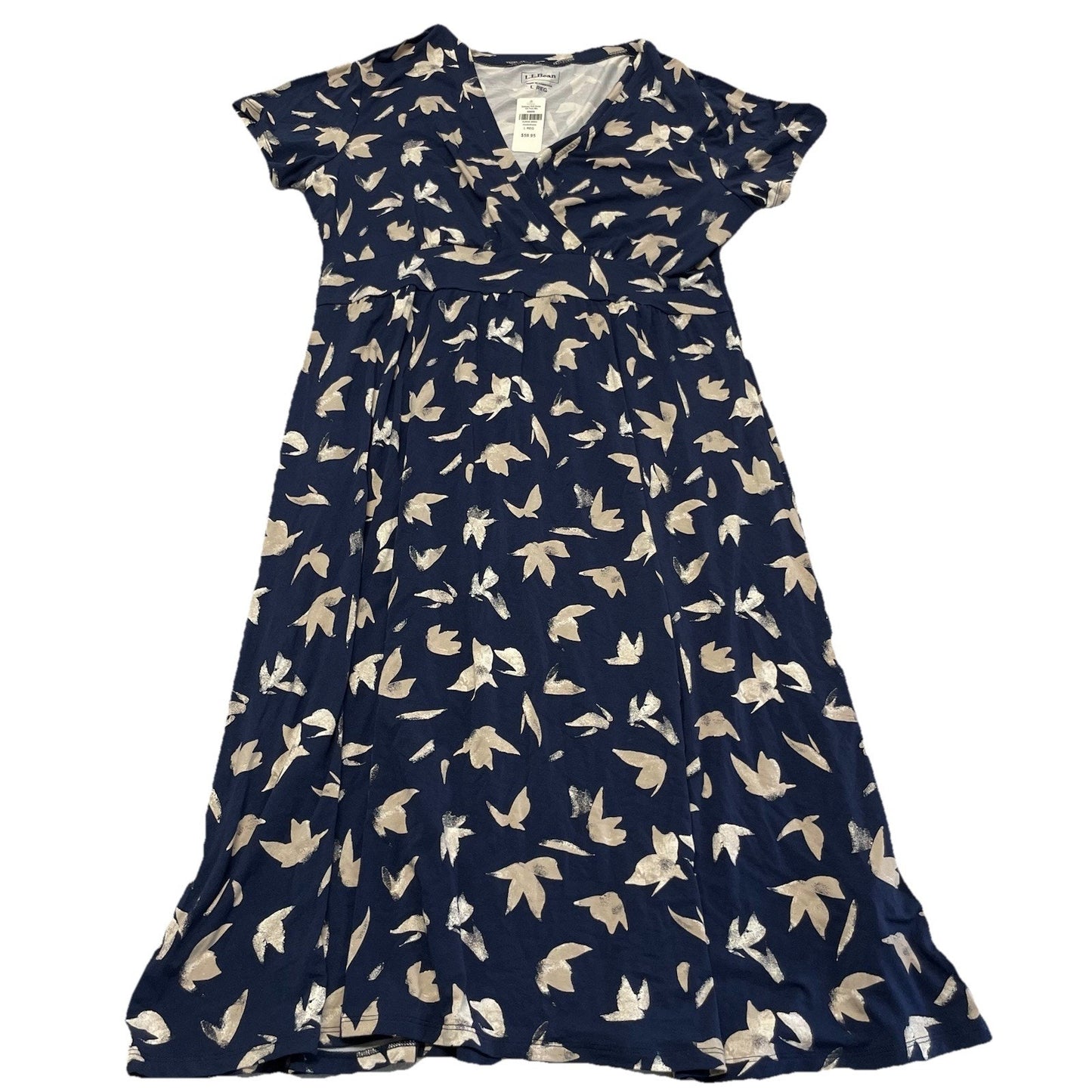 L.L. Bean Summer Knit A-line Dress Women's Large Navy V-Neck