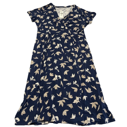 L.L. Bean Summer Knit A-line Dress Women's Large Navy V-Neck