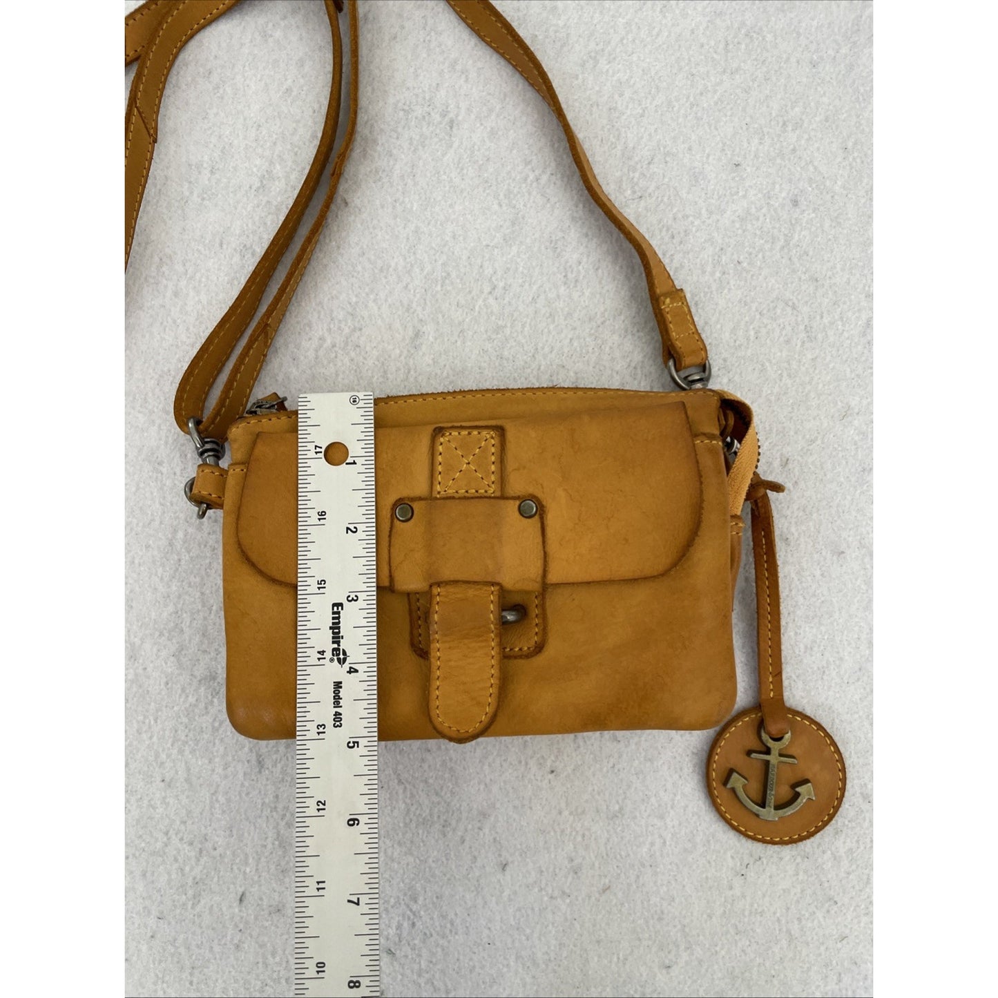 HARBOUR 2ND Distressed Genuine Leather Crossbody Phone Bag Handbag - Cognac