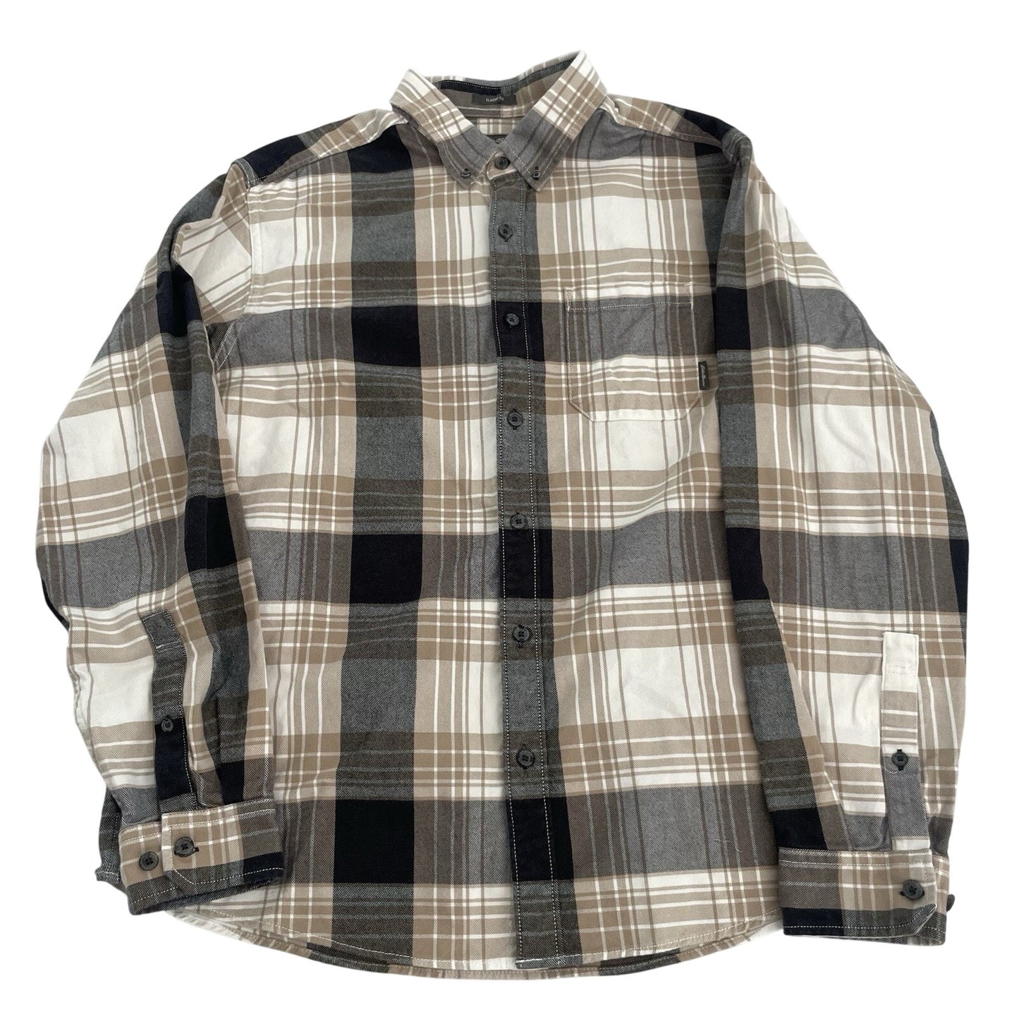 Eddie Bauer Men's L Flannel Shirt Brown Plaid Heavy Cotton Button Up Outdoor