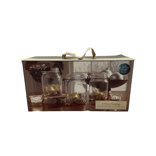 New Apothecary & Company 3-Piece Hanging Mason Jar and Tealight Set