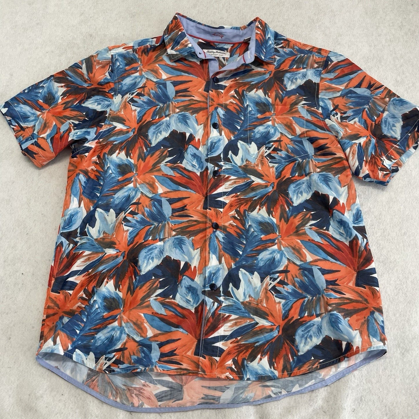 Tommy Bahama Shirt Men Orange Blue Bright Hawaiian Button Up Size XL