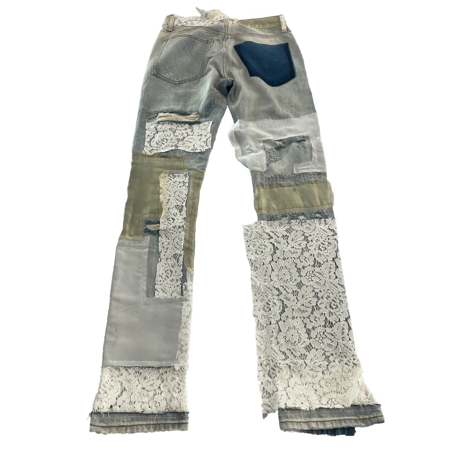 MNML Jeans Men's 28 Lace Patches Denim Y2K Skater Grunge Pants