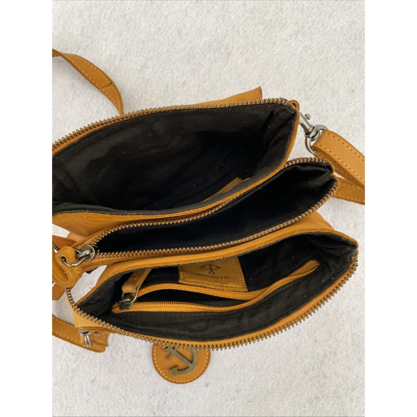 HARBOUR 2ND Distressed Genuine Leather Crossbody Phone Bag Handbag - Cognac