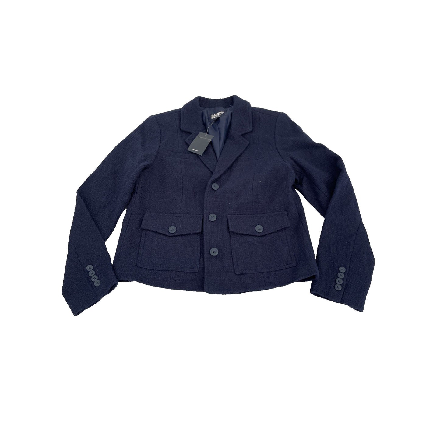 Lands End Women's Tweed Blazer Medium Navy Blue Jacket NWT