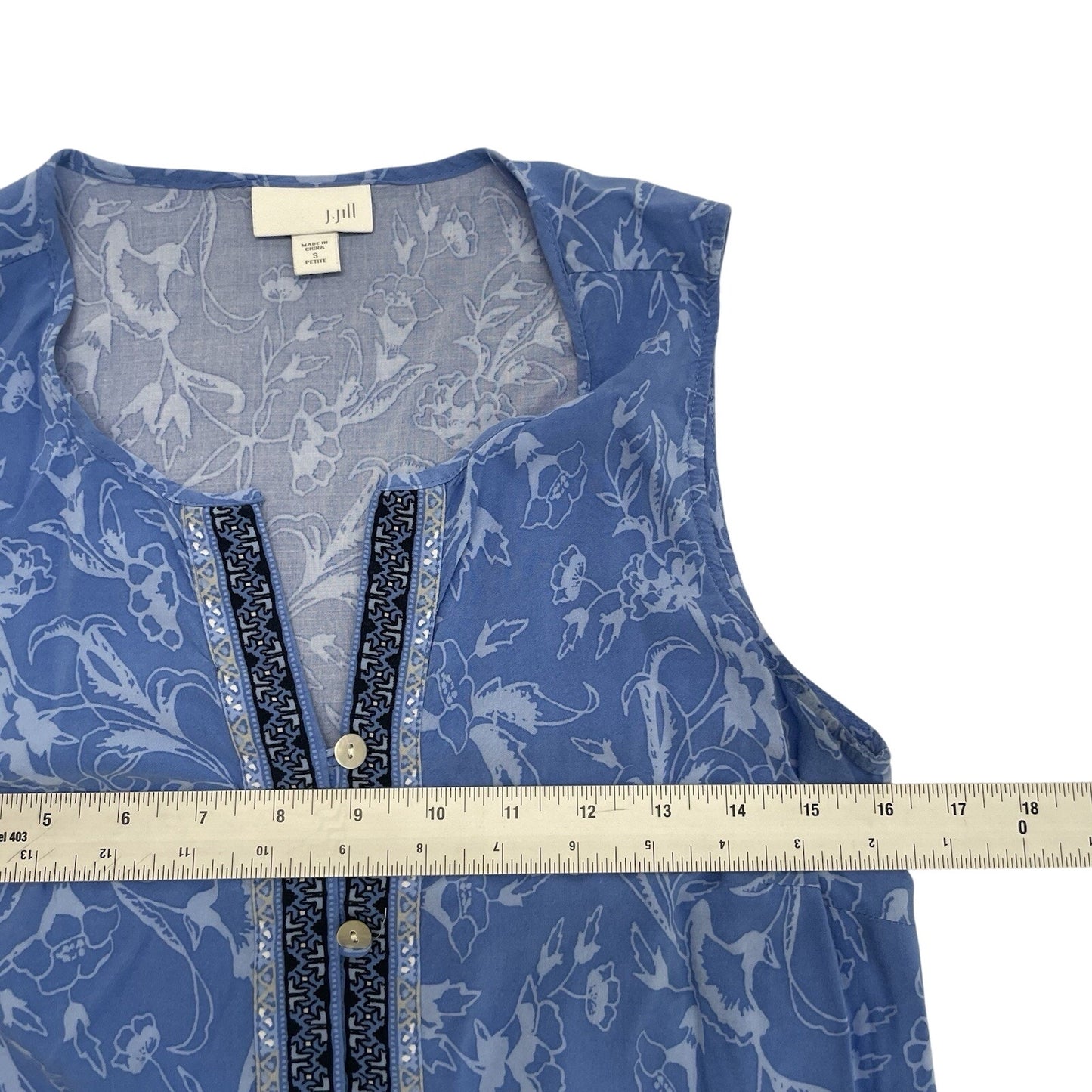 J. Jill Blouse Women’s Small Petite Blue Floral Button Front Sleeveless