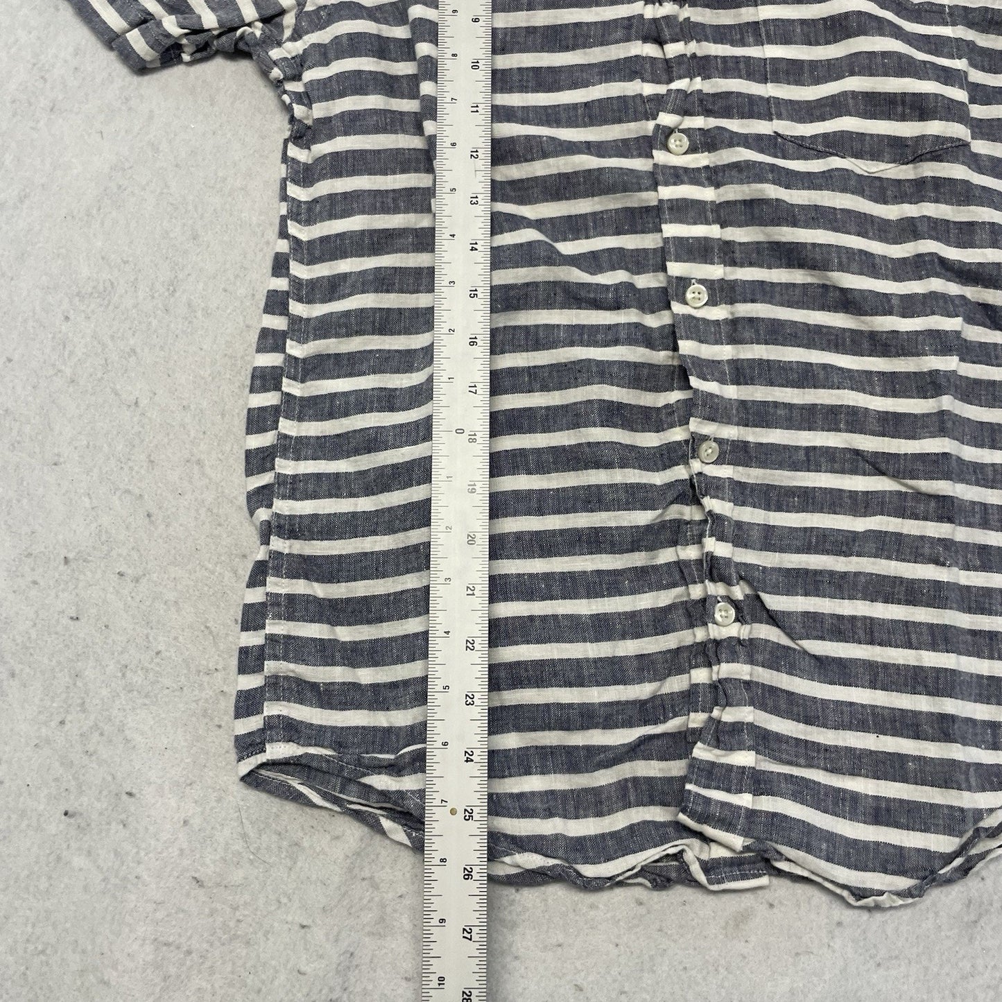 J. CREW Shirt Mens S Gray Striped 100% Linen Button Down Short Sleeve C1953