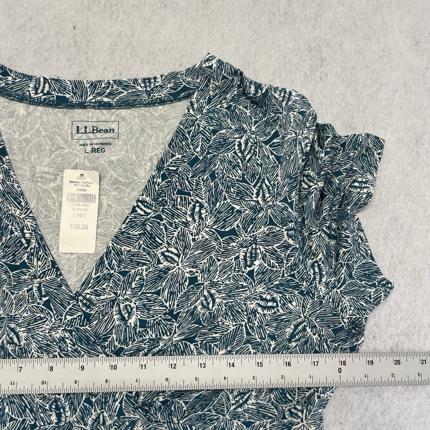 L.L. Bean Summer Knit A-line Dress Women's Large Blue V-Neck