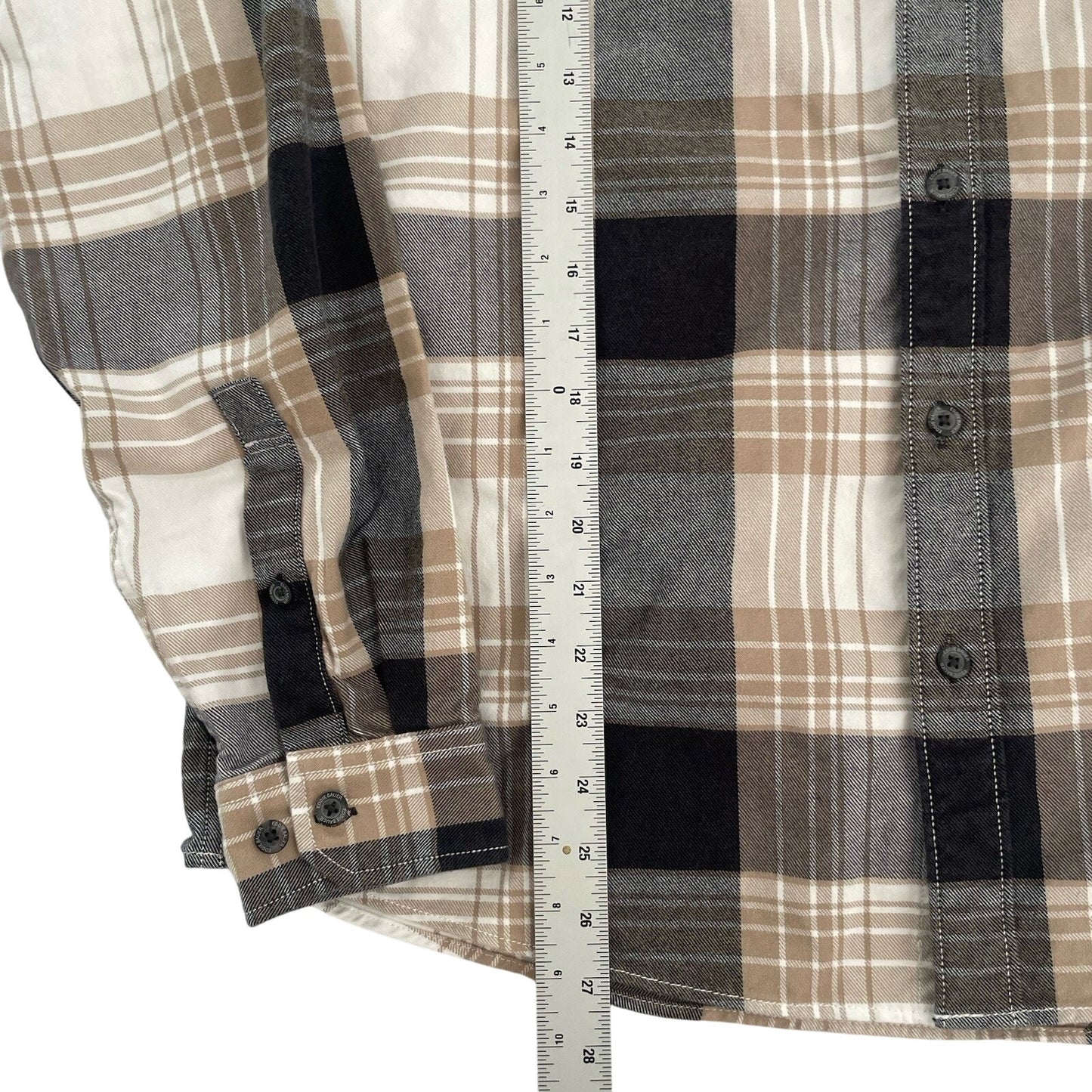 Eddie Bauer Men's L Flannel Shirt Brown Plaid Heavy Cotton Button Up Outdoor