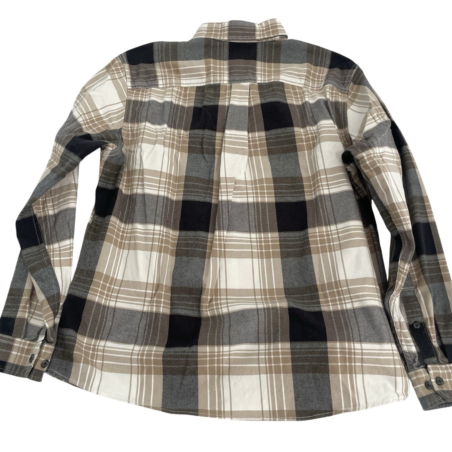 Eddie Bauer Men's L Flannel Shirt Brown Plaid Heavy Cotton Button Up Outdoor