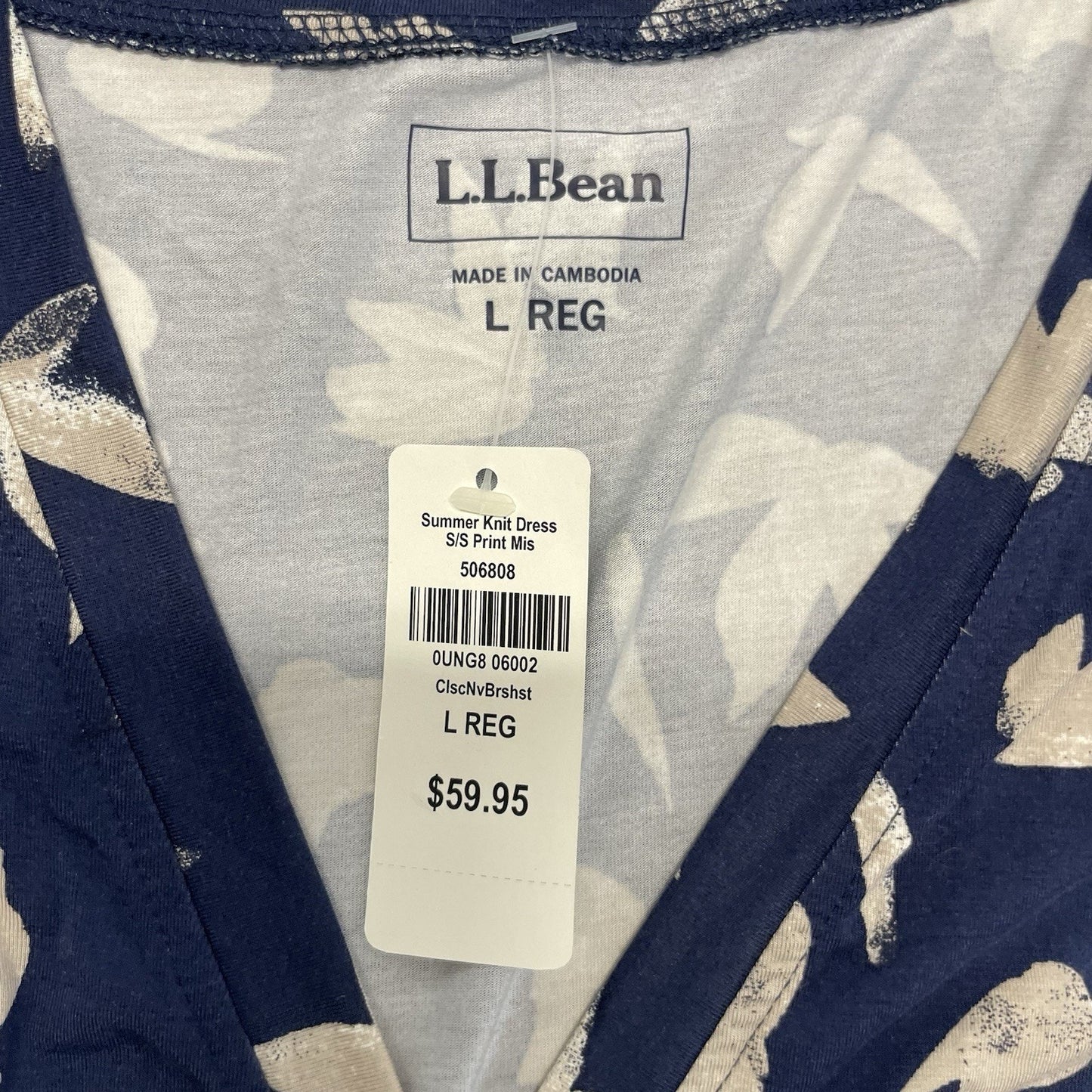 L.L. Bean Summer Knit A-line Dress Women's Large Navy V-Neck