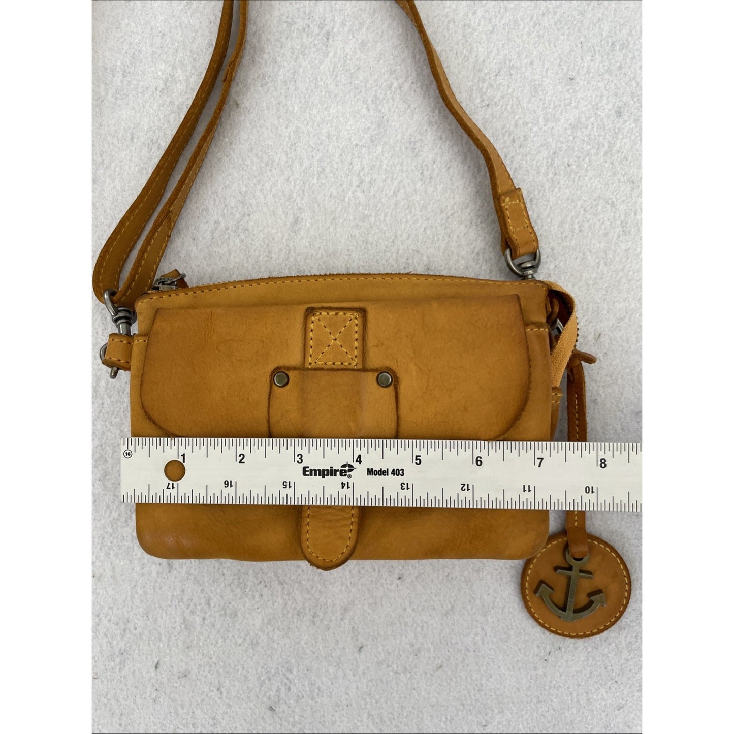 HARBOUR 2ND Distressed Genuine Leather Crossbody Phone Bag Handbag - Cognac