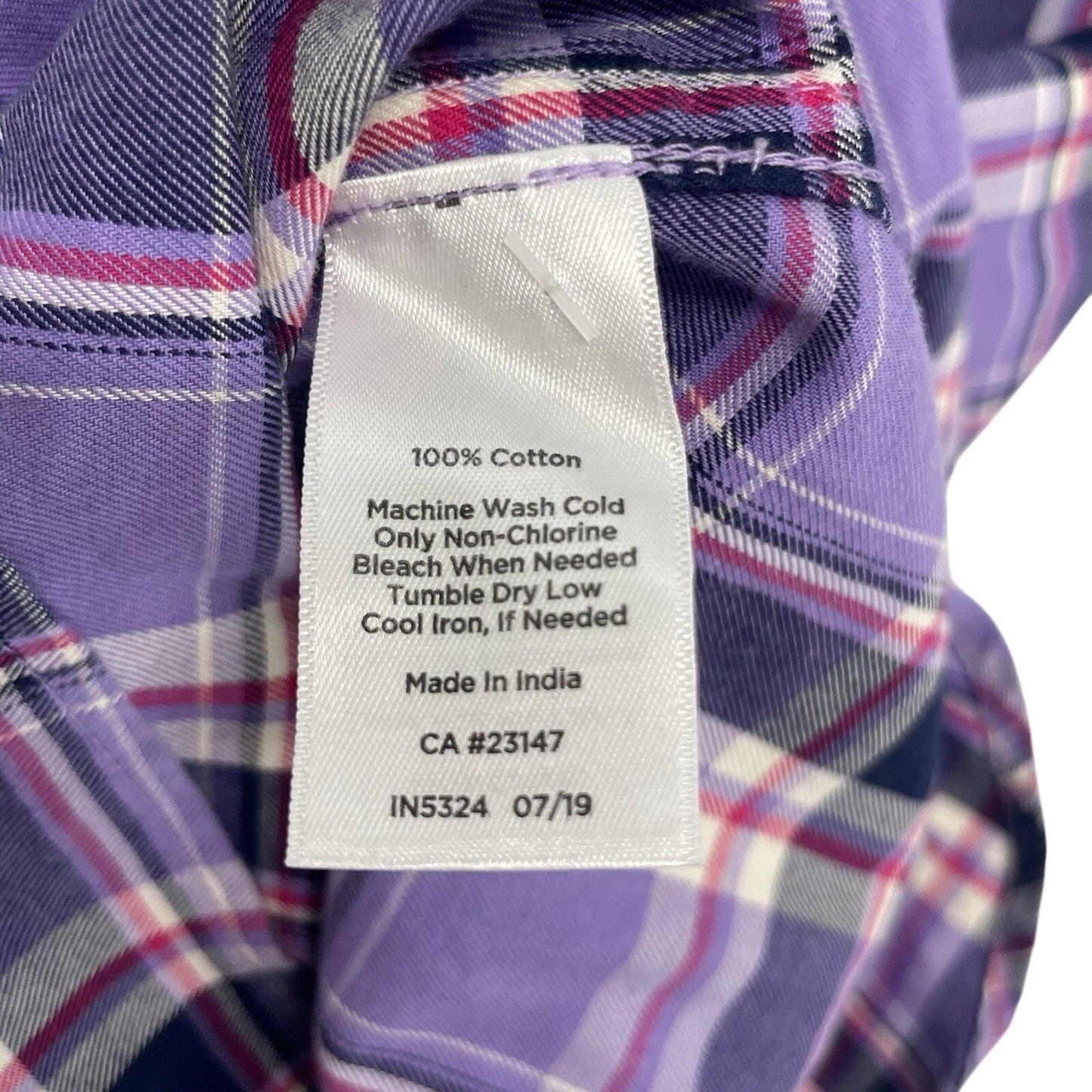 Talbots Top Womens Size Petite Large Purple Blue Pink Plaid Long Sleeve