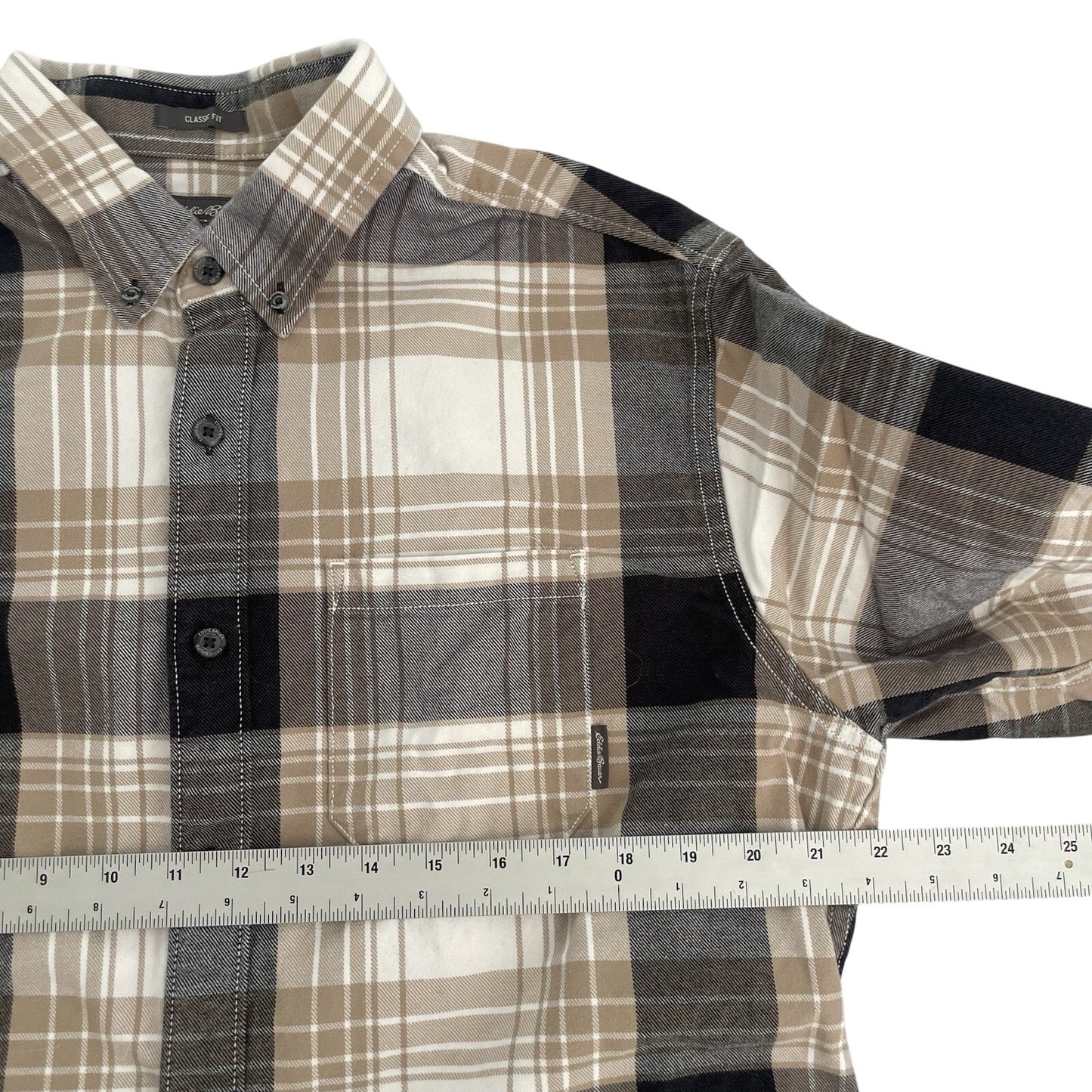 Eddie Bauer Men's L Flannel Shirt Brown Plaid Heavy Cotton Button Up Outdoor