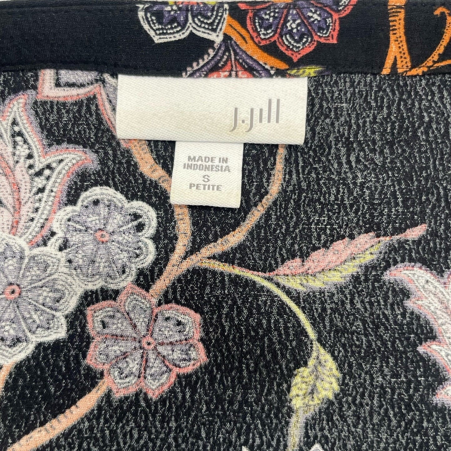 J. Jill Blouse Petite Small Black Sleeveless Top Floral Lightweight