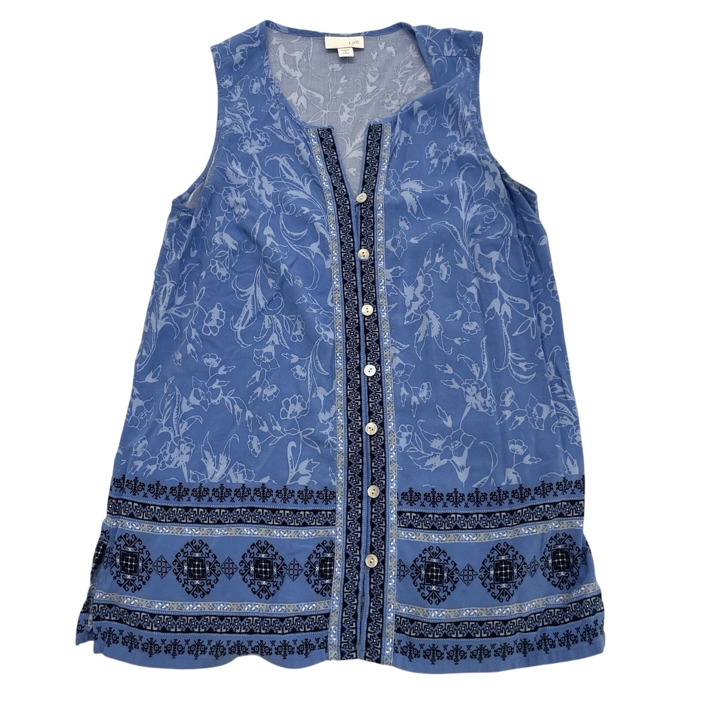 J. Jill Blouse Women’s Small Petite Blue Floral Button Front Sleeveless