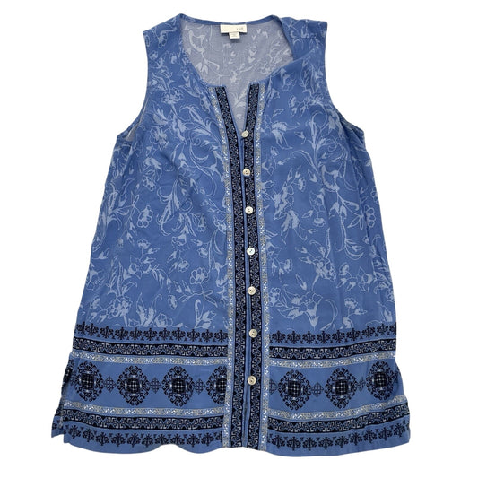 J. Jill Blouse Women’s Small Petite Blue Floral Button Front Sleeveless
