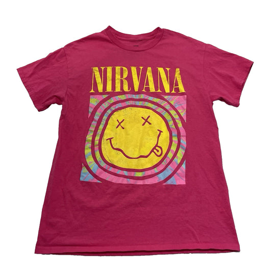 Nirvana T-shirt M Pink Smiley Face Men's