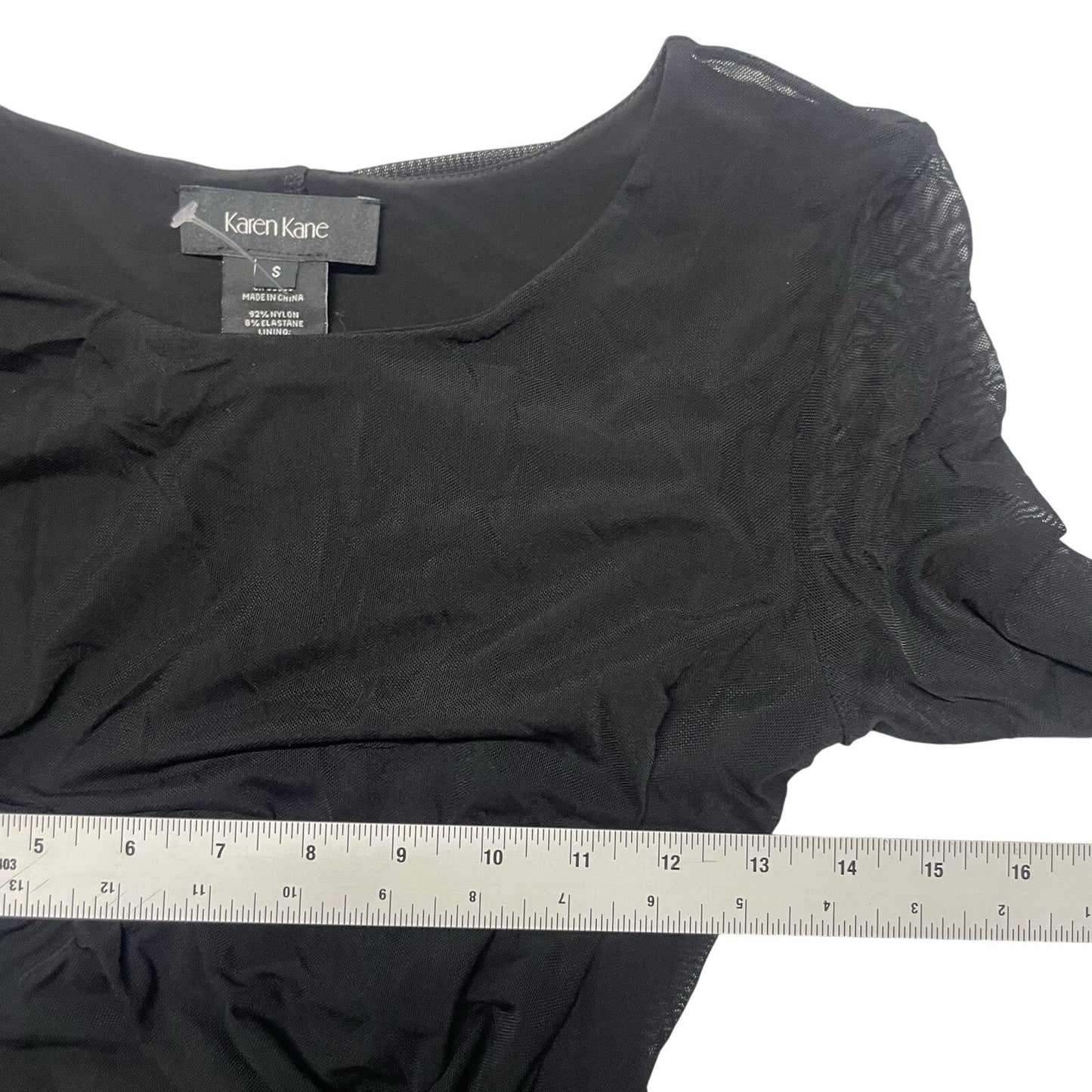 Karen Kane Dress Women's Small Black Sheer Faux Wrap Long Sleeve