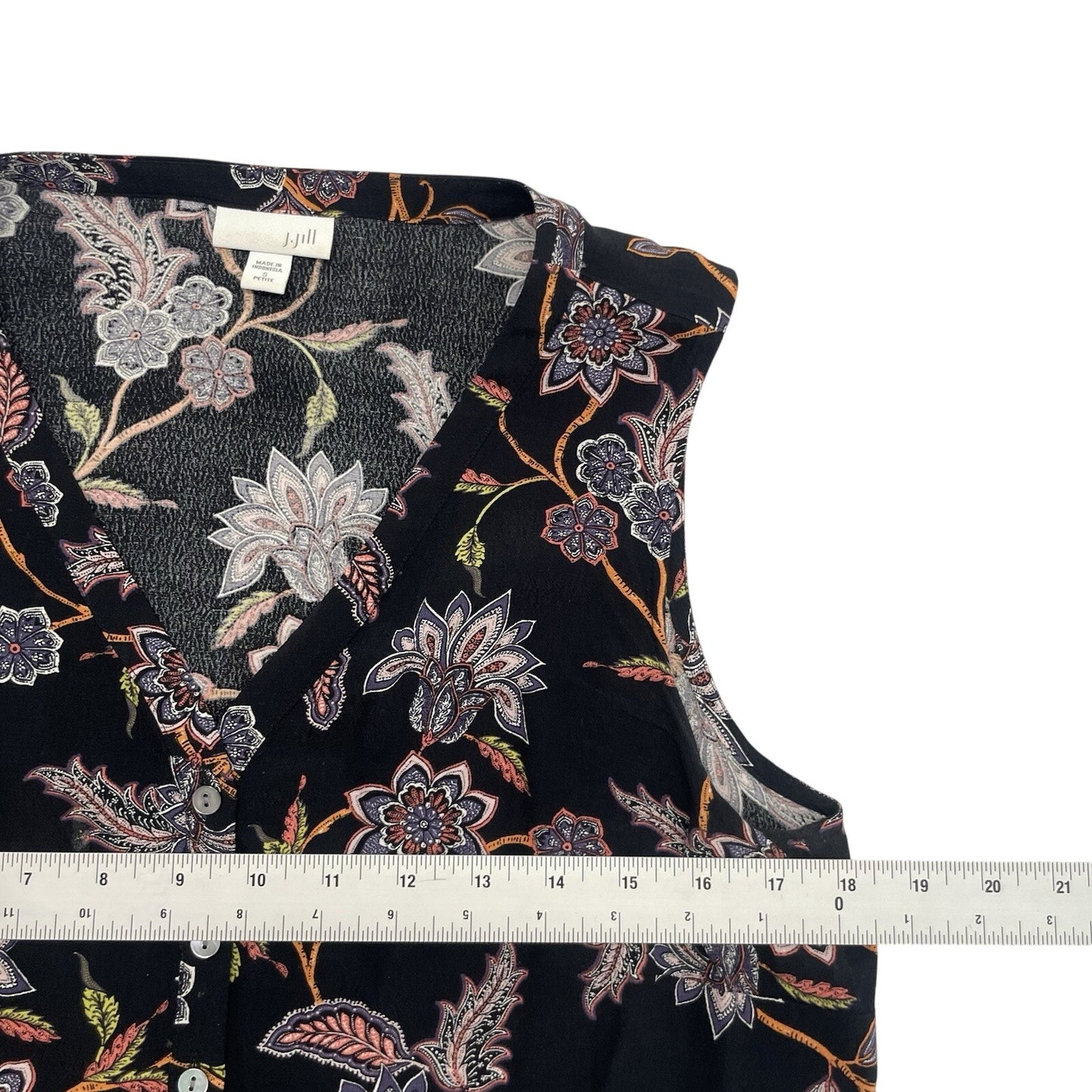 J. Jill Blouse Petite Small Black Sleeveless Top Floral Lightweight