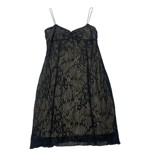 Vintage Express Lace Slip Dress Size 3/4 Black Bodycon 90s Y2K
