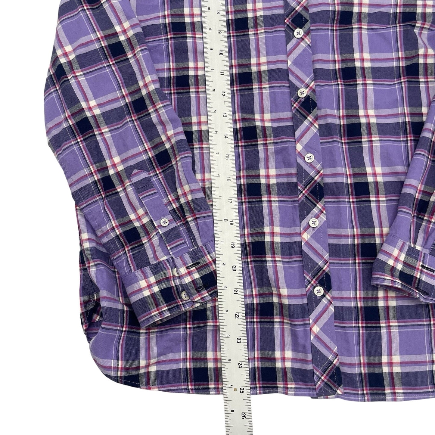 Talbots Top Womens Size Petite Large Purple Blue Pink Plaid Long Sleeve