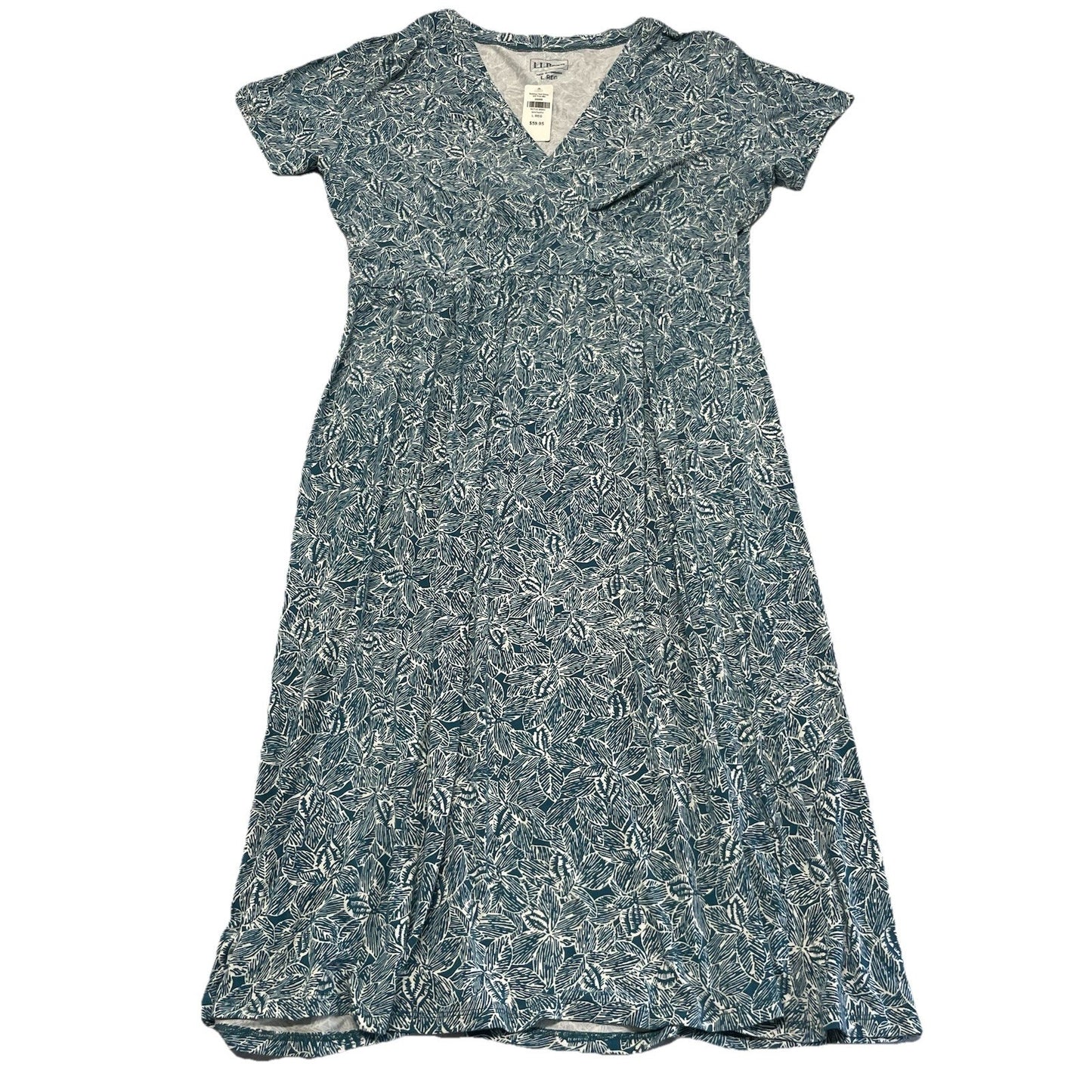 L.L. Bean Summer Knit A-line Dress Women's Large Blue V-Neck