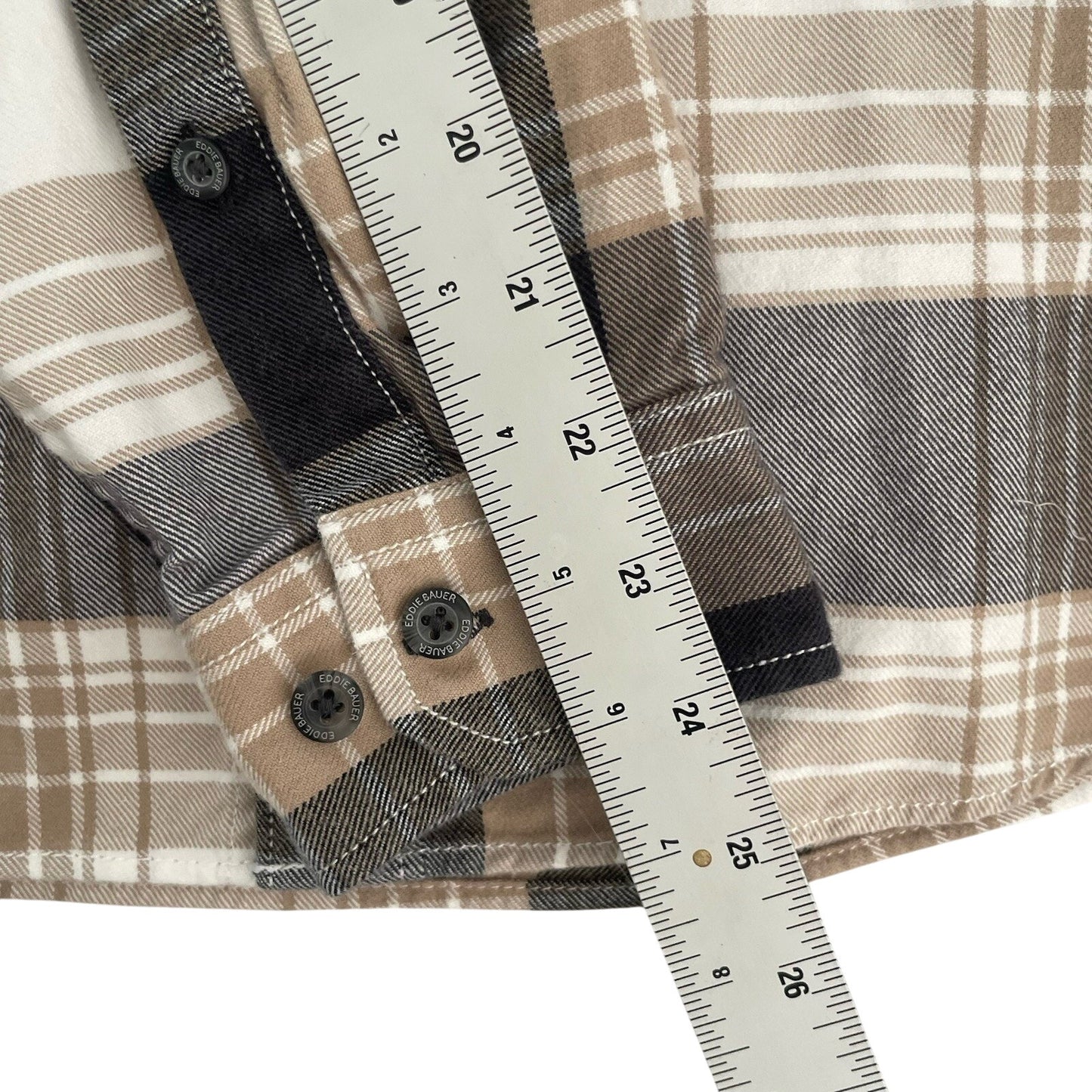 Eddie Bauer Men's L Flannel Shirt Brown Plaid Heavy Cotton Button Up Outdoor