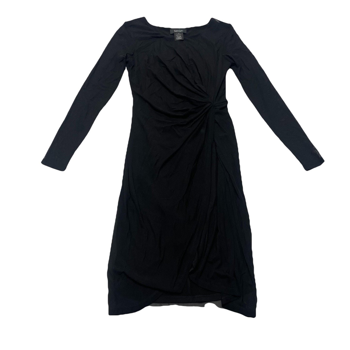 Karen Kane Dress Women's Small Black Sheer Faux Wrap Long Sleeve