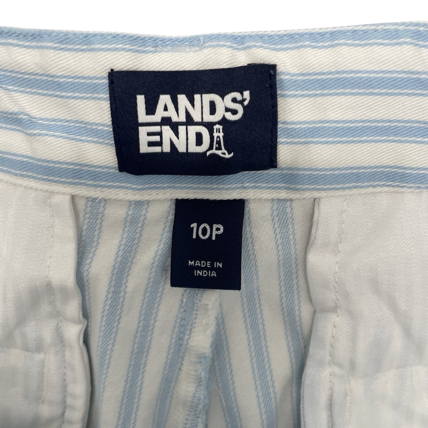 Lands End Pants Women 10P Blue White Striped Tapered Nautical Preppy Coastal