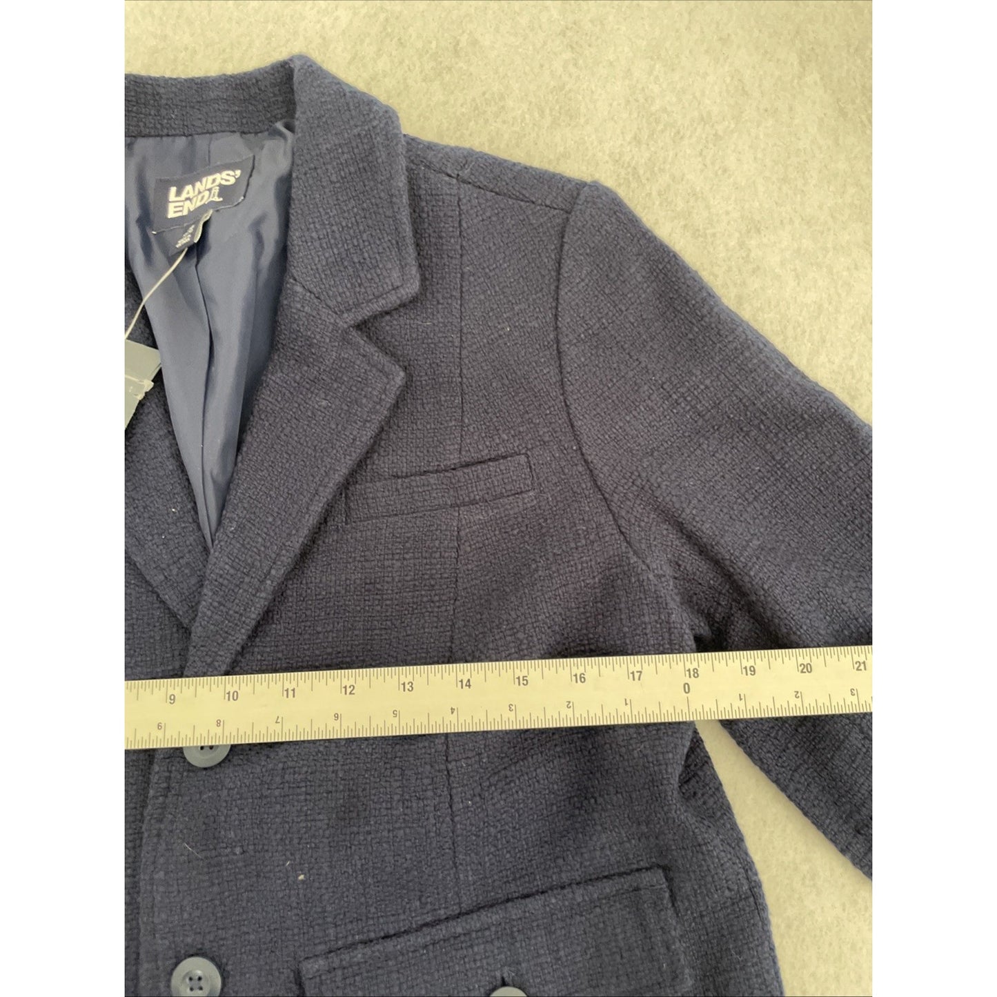 Lands End Women's Tweed Blazer Medium Navy Blue Jacket NWT
