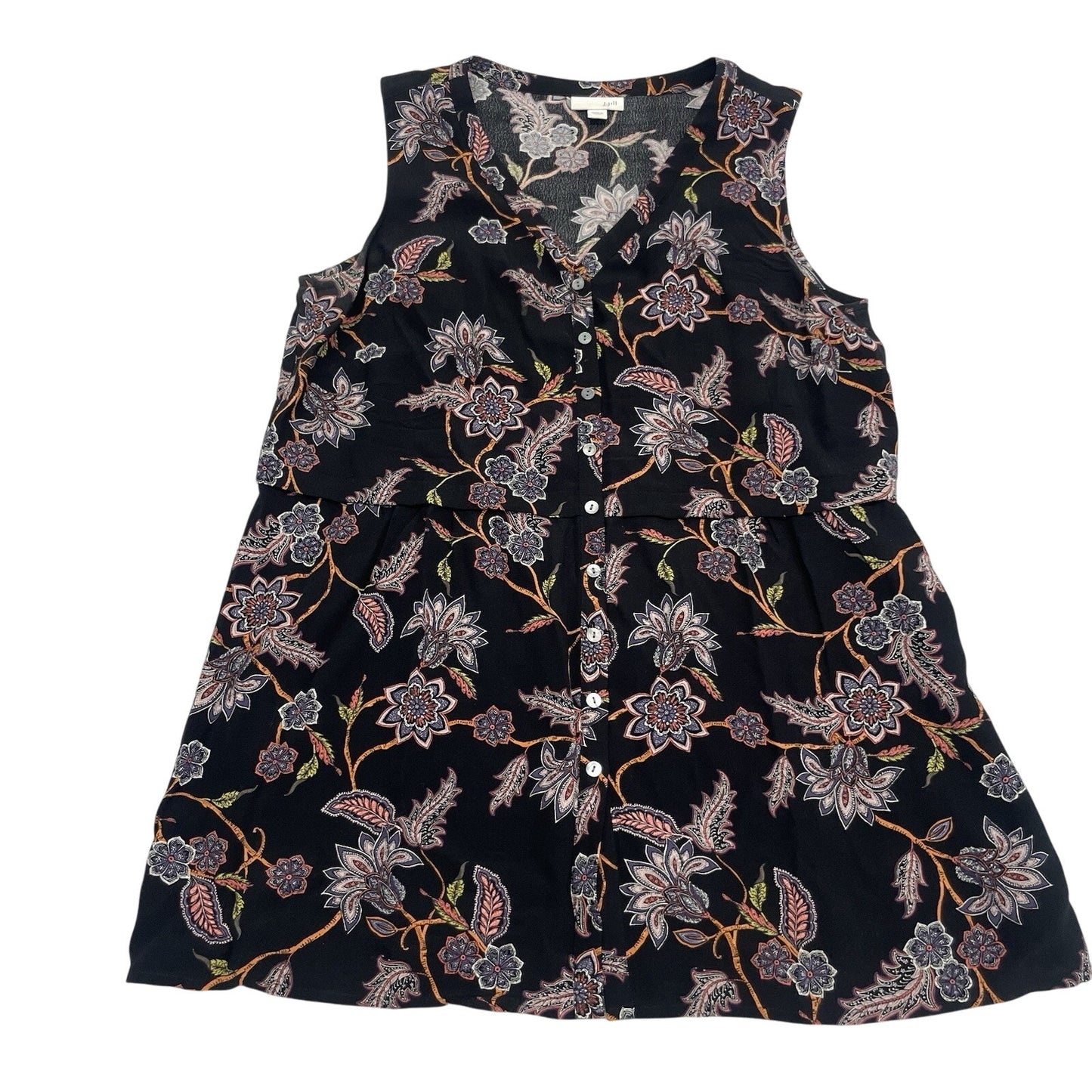J. Jill Blouse Petite Small Black Sleeveless Top Floral Lightweight