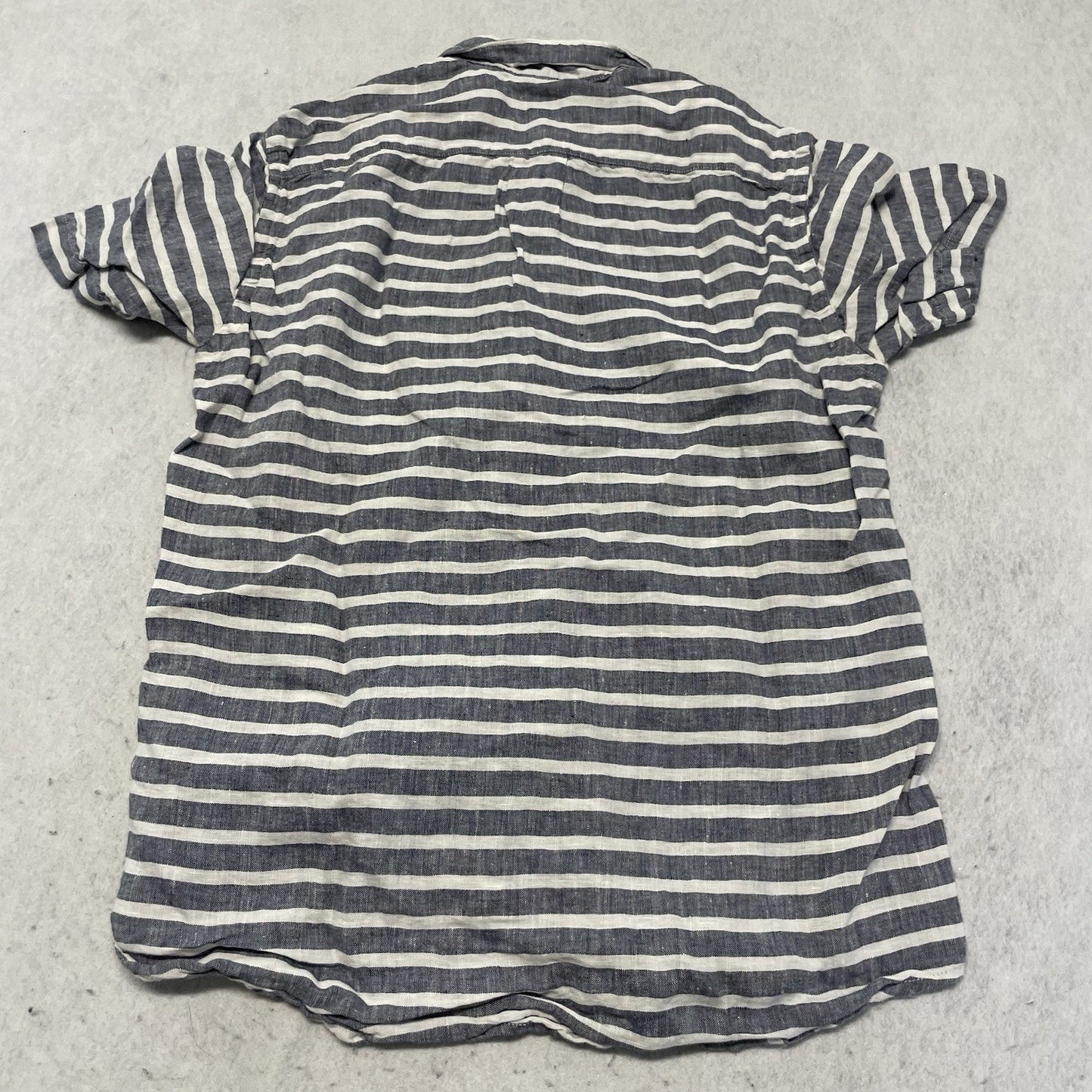 J. CREW Shirt Mens S Gray Striped 100% Linen Button Down Short Sleeve C1953