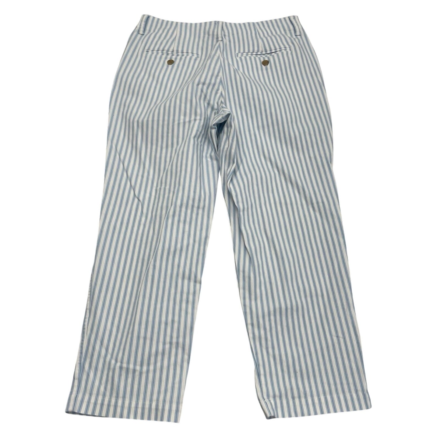 Lands End Pants Women 10P Blue White Striped Tapered Nautical Preppy Coastal