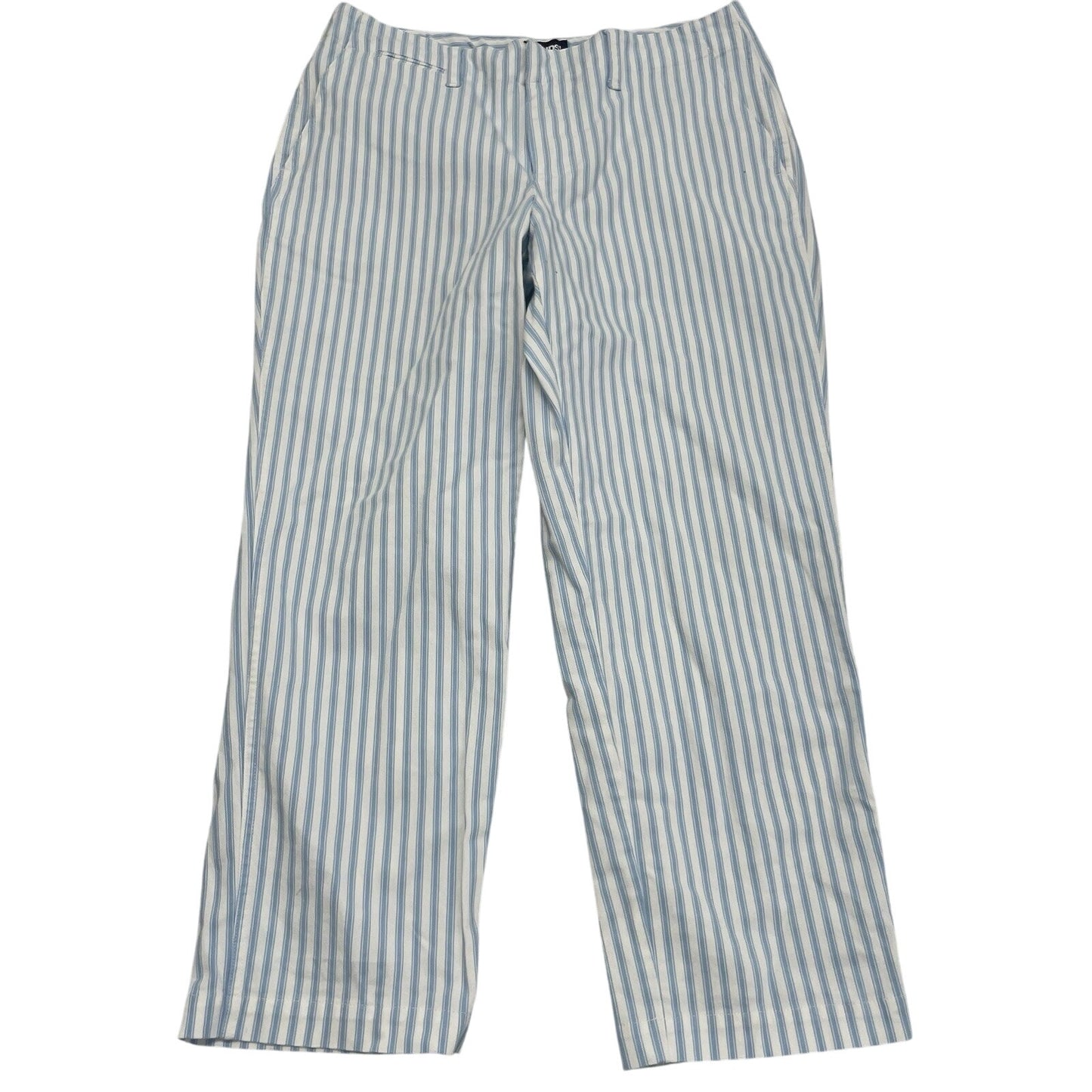 Lands End Pants Women 10P Blue White Striped Tapered Nautical Preppy Coastal