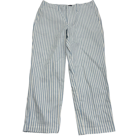 Lands End Pants Women 10P Blue White Striped Tapered Nautical Preppy Coastal